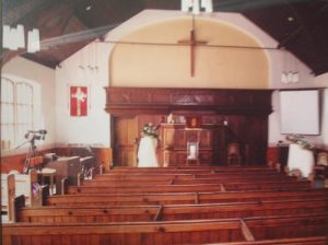 Inside the church building, in more recent years, before the pews were removed